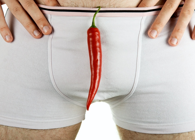 Concept of Red hot chili pepper at man briefs